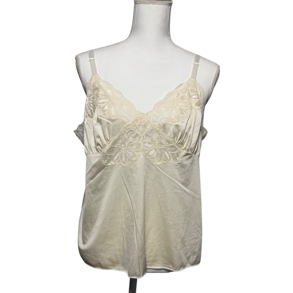 Shadowline Vintage Lace Trim Camisole Top 42 Ivory Cream Good Adjustable Straps
